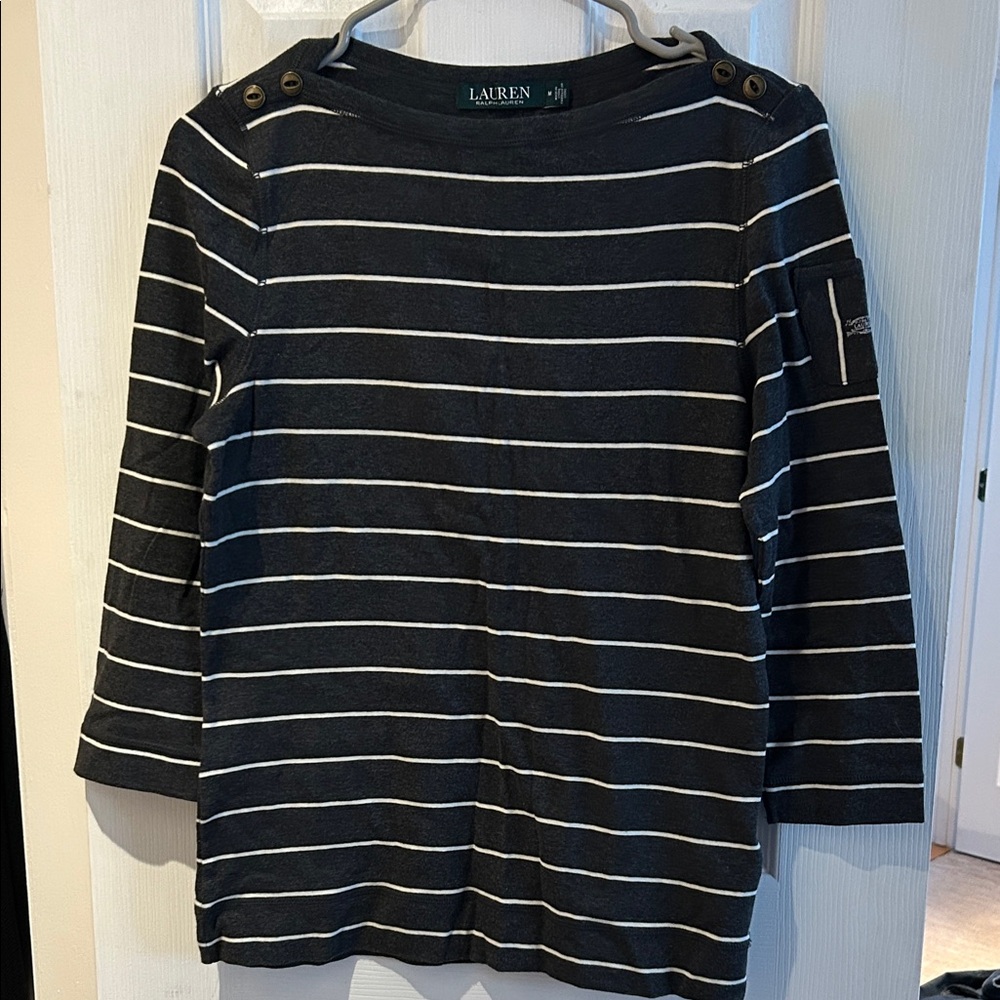 Polo by Ralph Lauren Black and White Striped Long Sleeve Top